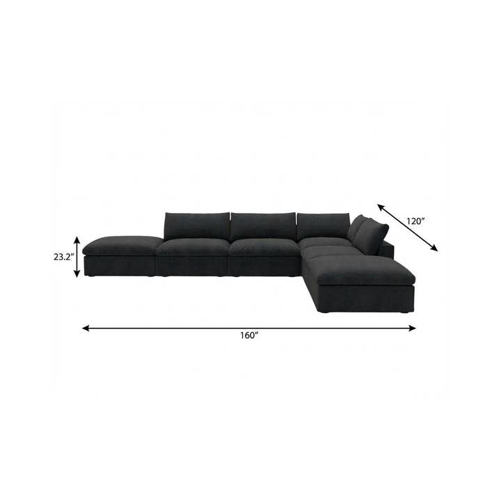 160" Linen Blend Modular Armless Sofa with Ottomans and Storage