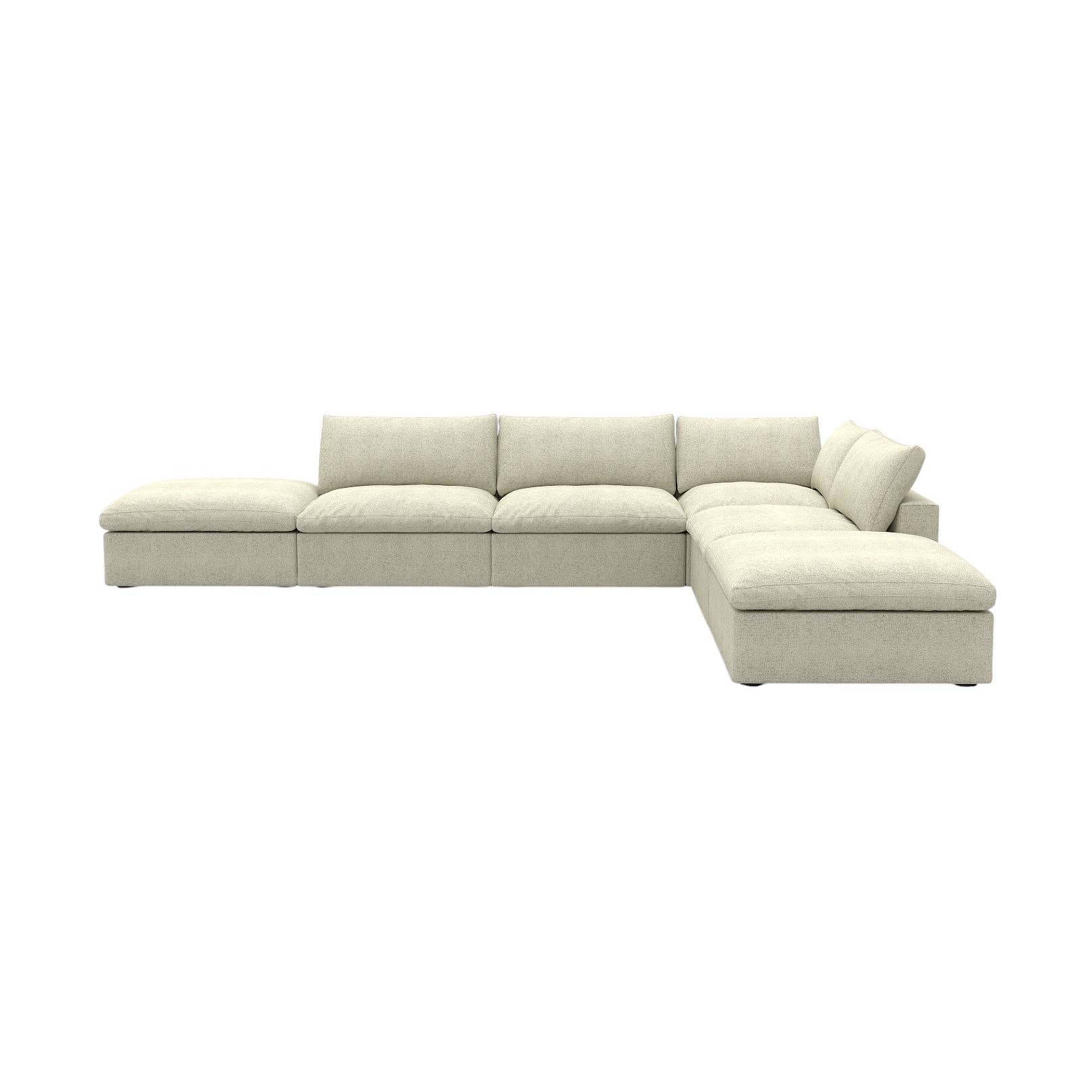 160" Linen Blend Modular Armless Sofa with Ottomans and Storage