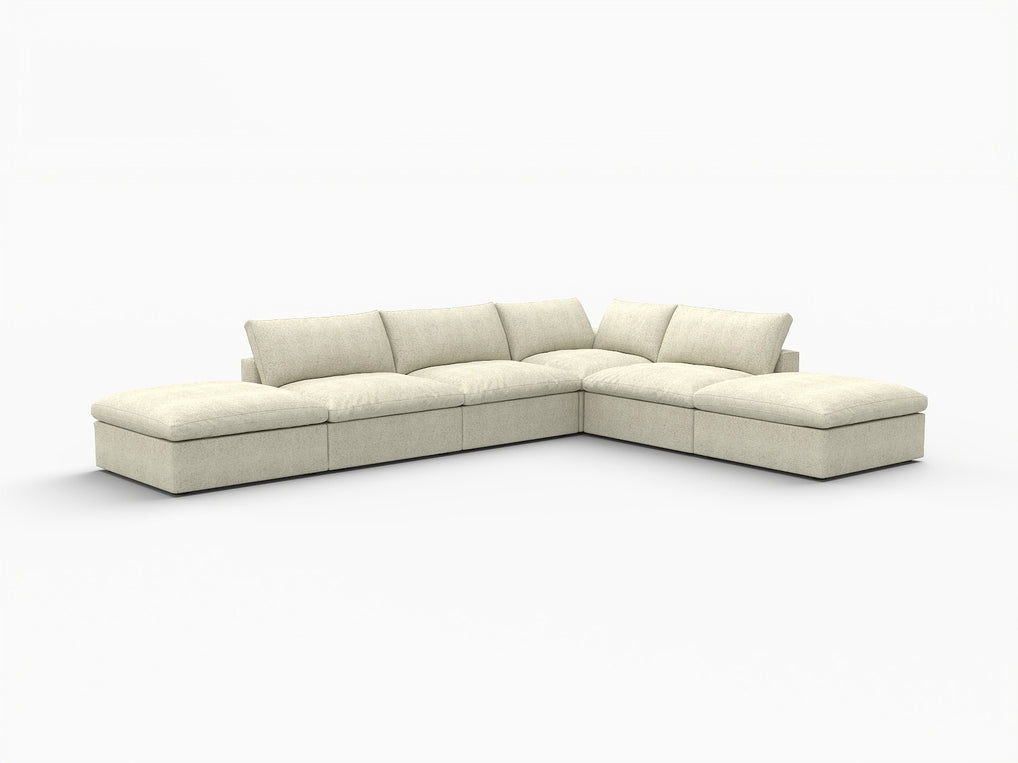 160" Linen Blend Modular Armless Sofa with Ottomans and Storage