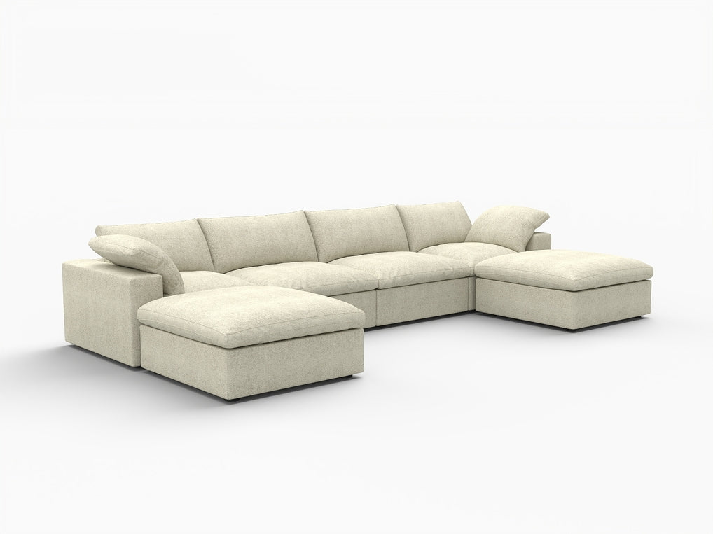 160" Linen Blend Modular Sofa with Ottomans Toss Pillows and Storage