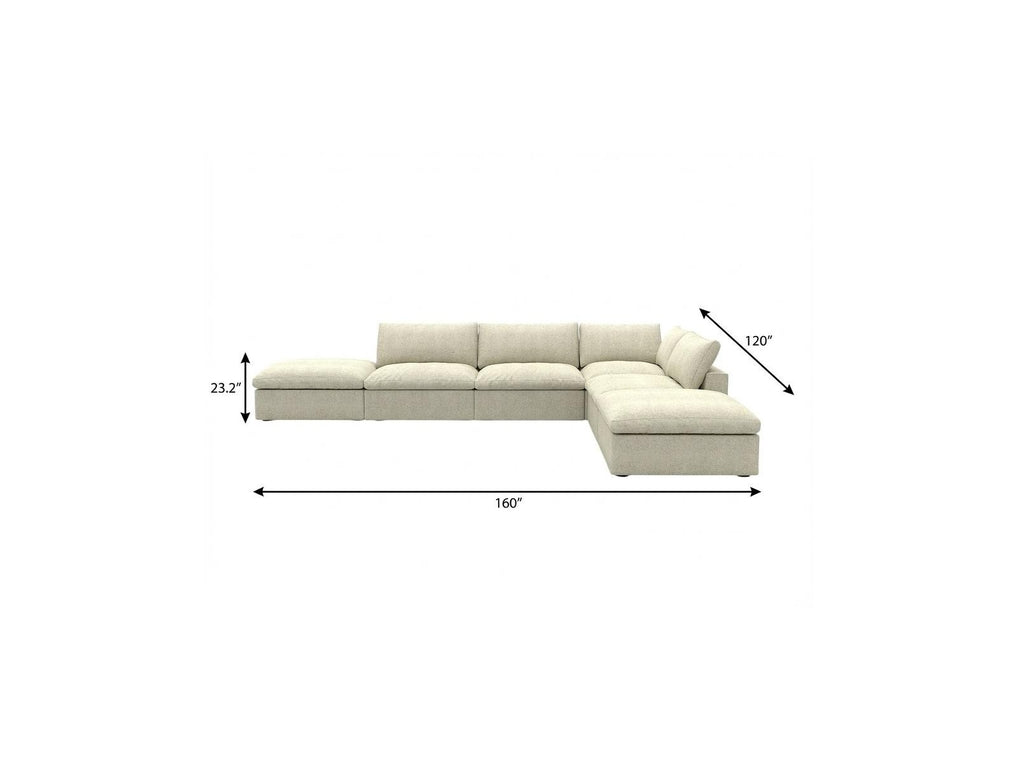 160" Linen Blend Modular Armless Sofa with Ottomans and Storage