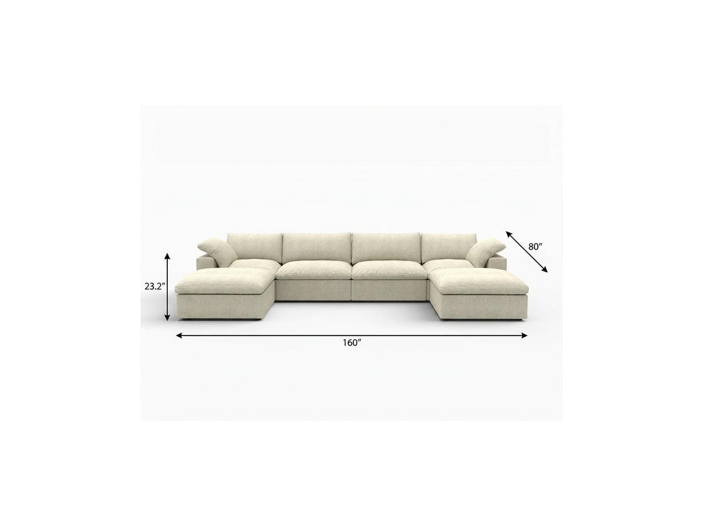 160" Linen Blend Modular Sofa with Ottomans Toss Pillows and Storage