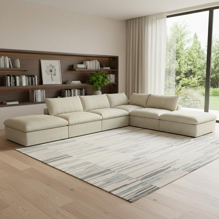 160" Linen Blend Modular Armless Sofa with Ottomans and Storage