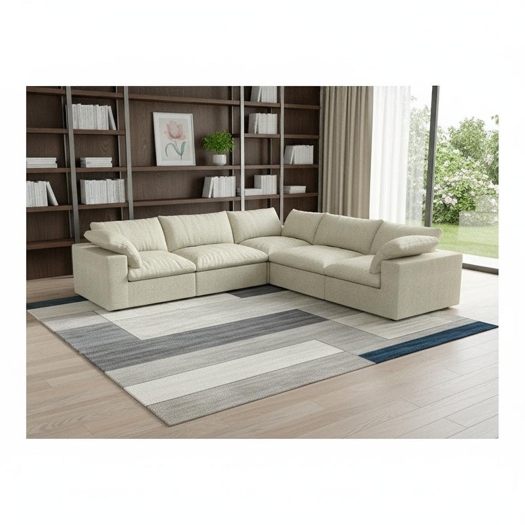 120" x 120" Linen Blend Modular L Shaped Five Piece Corner Sectional