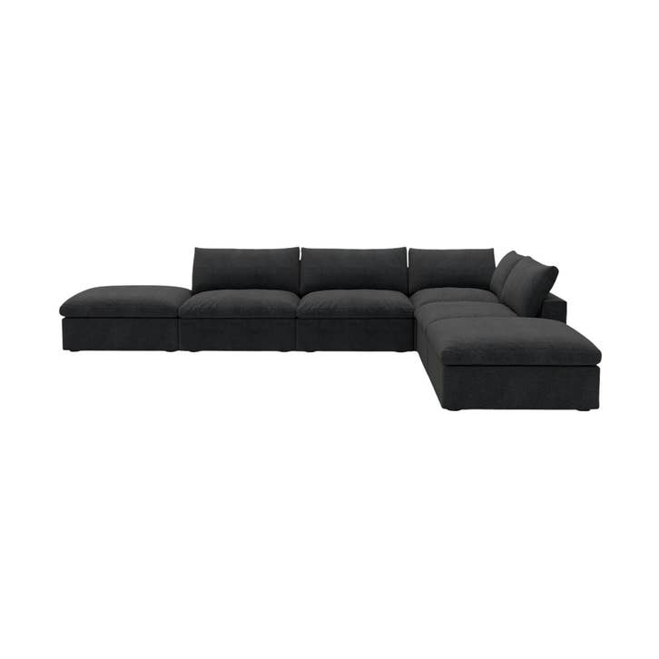 160" Linen Blend Modular Armless Sofa with Ottomans and Storage