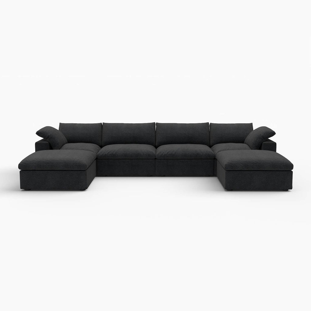 160" Linen Blend Modular Sofa with Ottomans Toss Pillows and Storage