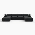 160" Linen Blend Modular Sofa with Ottomans Toss Pillows and Storage