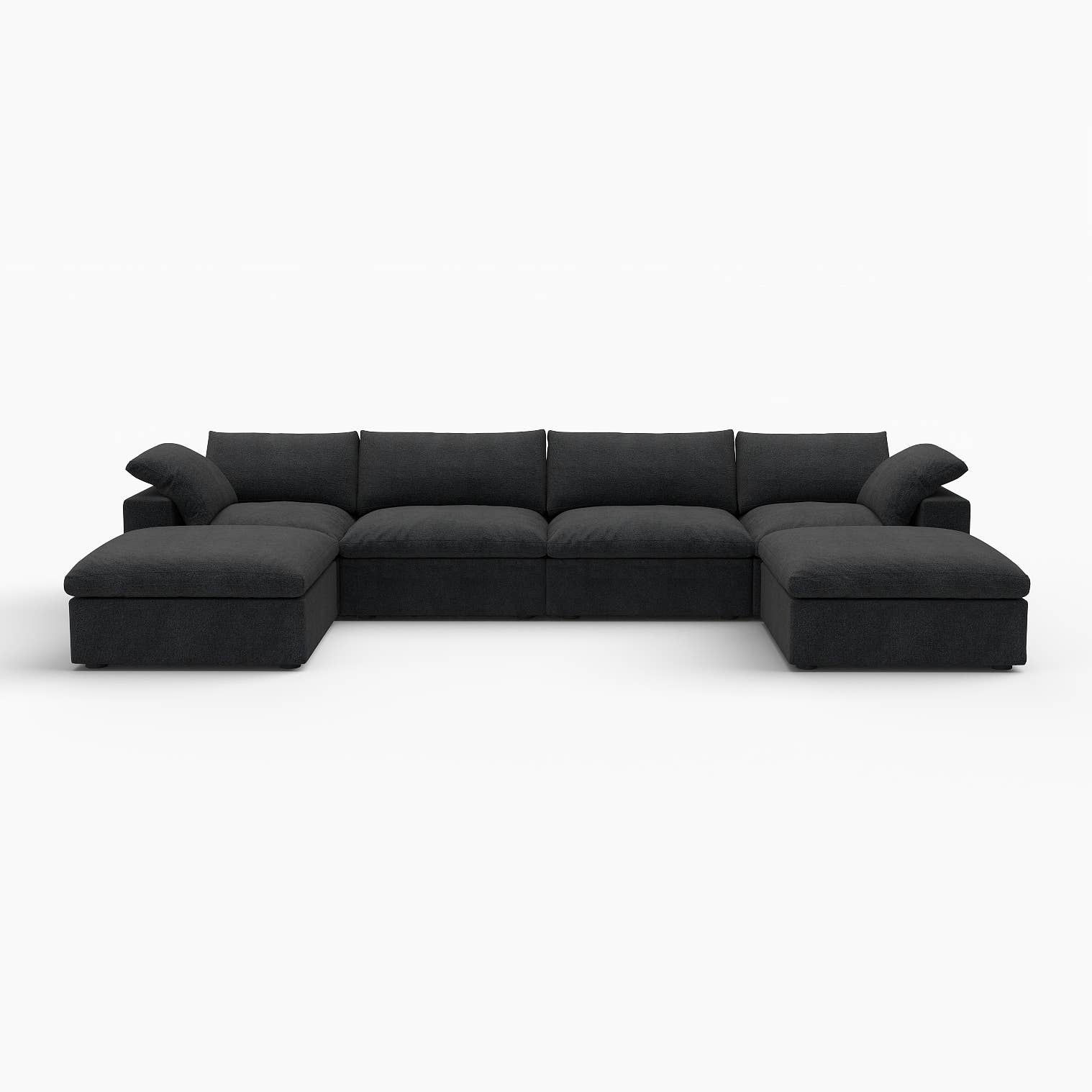 160" Linen Blend Modular Sofa with Ottomans Toss Pillows and Storage