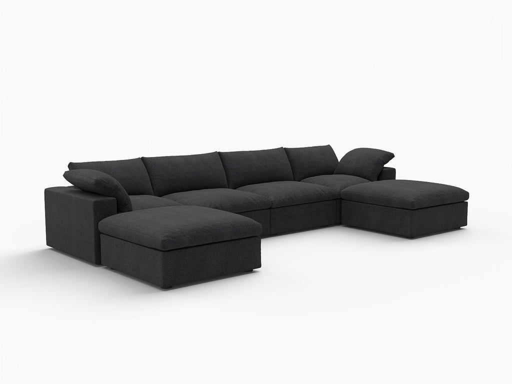 160" Linen Blend Modular Sofa with Ottomans Toss Pillows and Storage