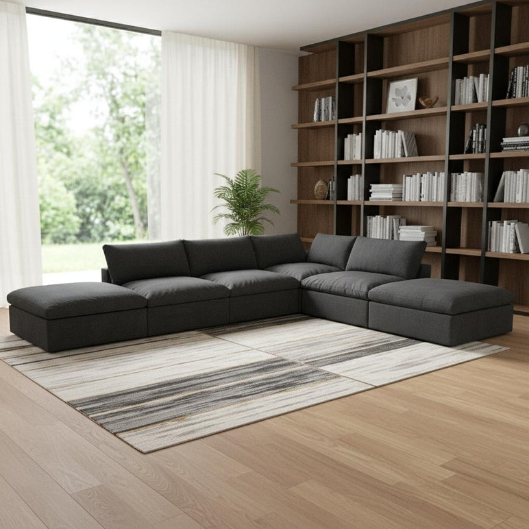 160" Linen Blend Modular Armless Sofa with Ottomans and Storage