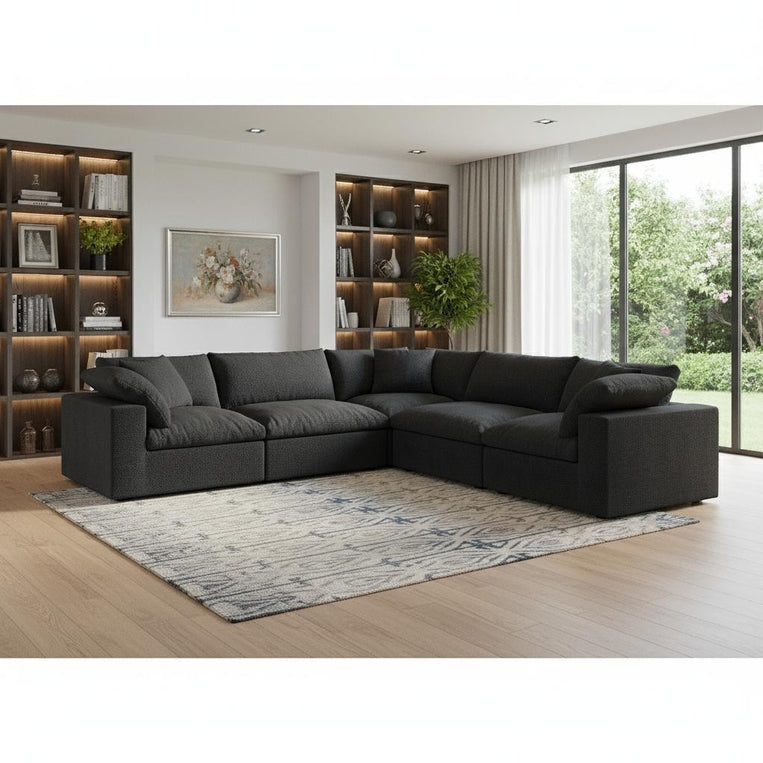 120" x 120" Linen Blend Modular L Shaped Five Piece Corner Sectional