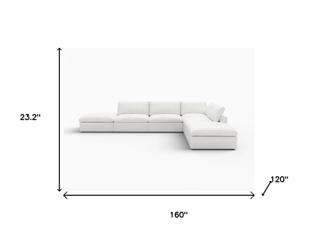 160" Linen Blend Modular Armless Sofa with Ottomans and Storage