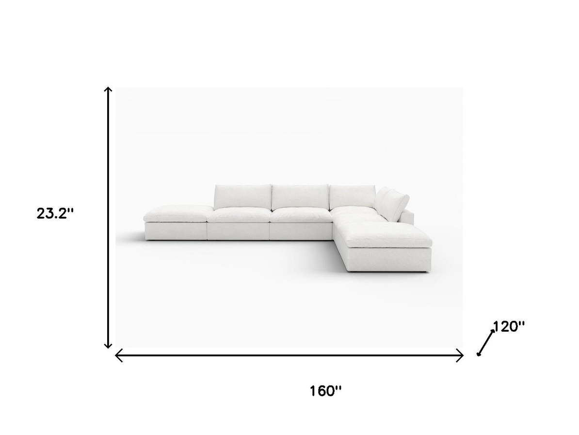 160" Linen Blend Modular Armless Sofa with Ottomans and Storage