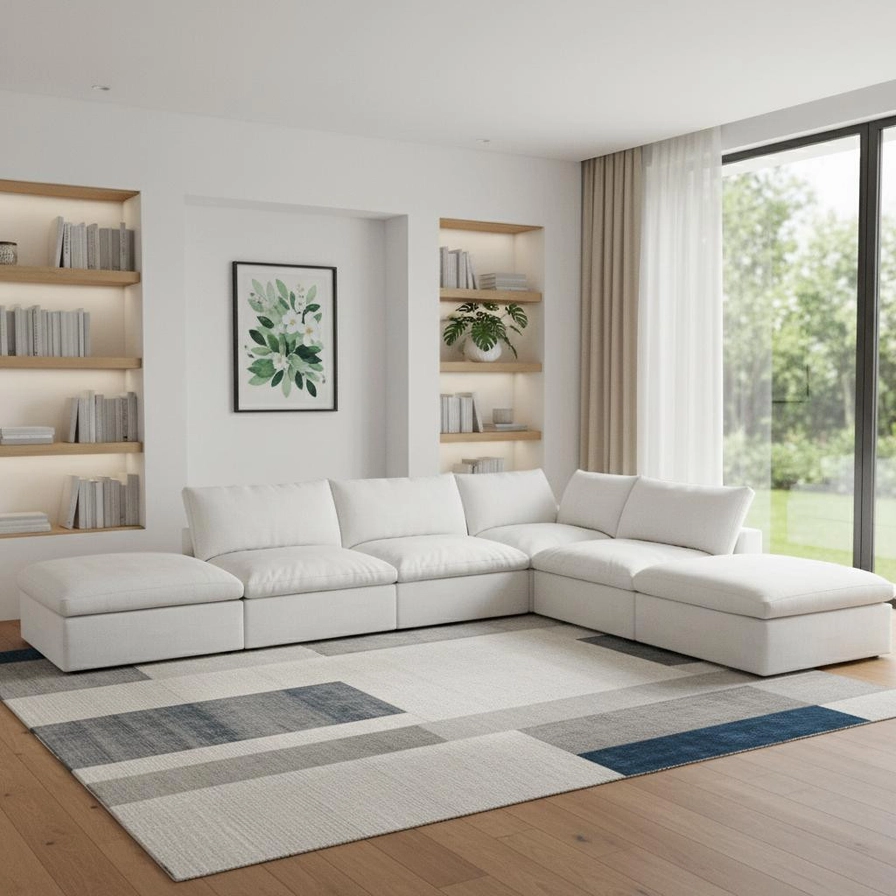 160" Linen Blend Modular Armless Sofa with Ottomans and Storage