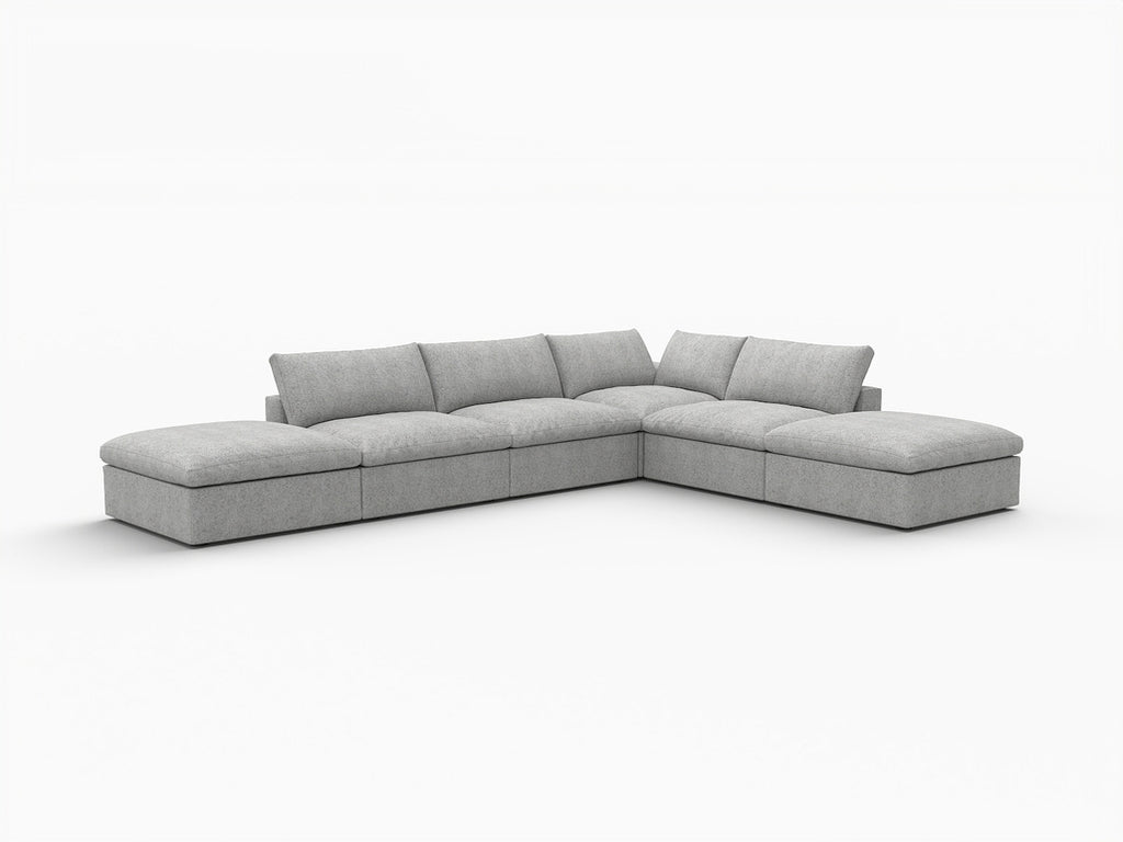 160" Linen Blend Modular Armless Sofa with Ottomans and Storage
