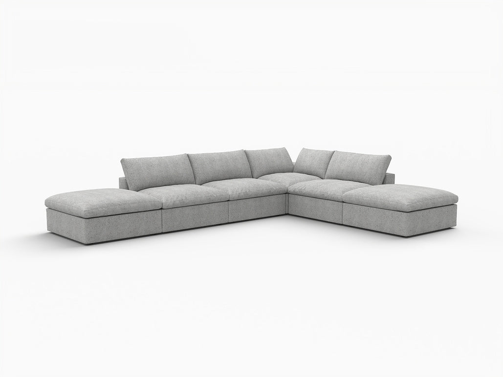 160" Linen Blend Modular Armless Sofa with Ottomans and Storage