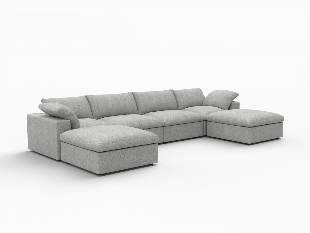 160" Linen Blend Modular Sofa with Ottomans Toss Pillows and Storage
