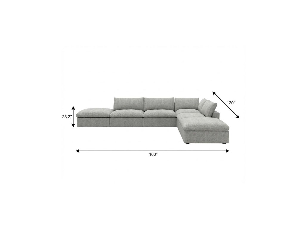 160" Linen Blend Modular Armless Sofa with Ottomans and Storage