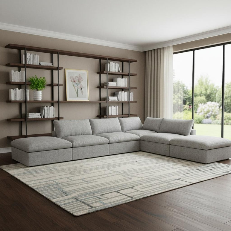 160" Linen Blend Modular Armless Sofa with Ottomans and Storage