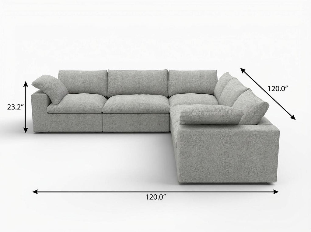 120" x 120" Linen Blend Modular L Shaped Five Piece Corner Sectional