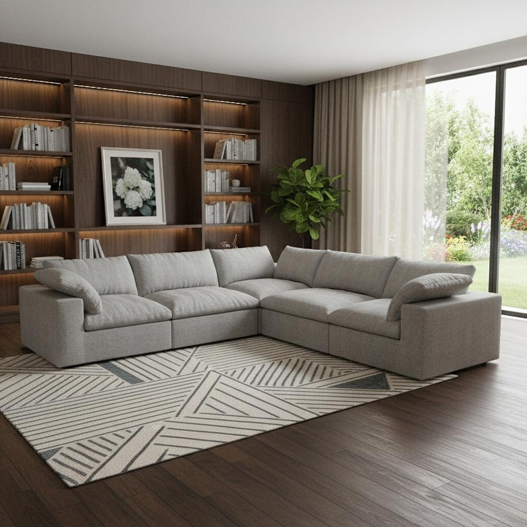 120" x 120" Linen Blend Modular L Shaped Five Piece Corner Sectional