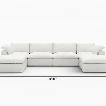 160" Linen Blend Modular Sofa with Ottomans Toss Pillows and Storage