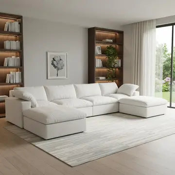 160" Linen Blend Modular Sofa with Ottomans Toss Pillows and Storage