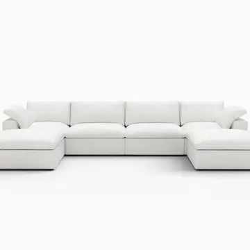 160" Linen Blend Modular Sofa with Ottomans Toss Pillows and Storage