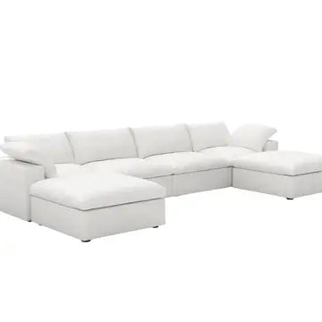 160" Linen Blend Modular Sofa with Ottomans Toss Pillows and Storage