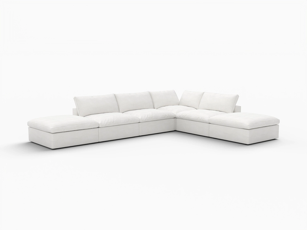 160" Linen Blend Modular Armless Sofa with Ottomans and Storage