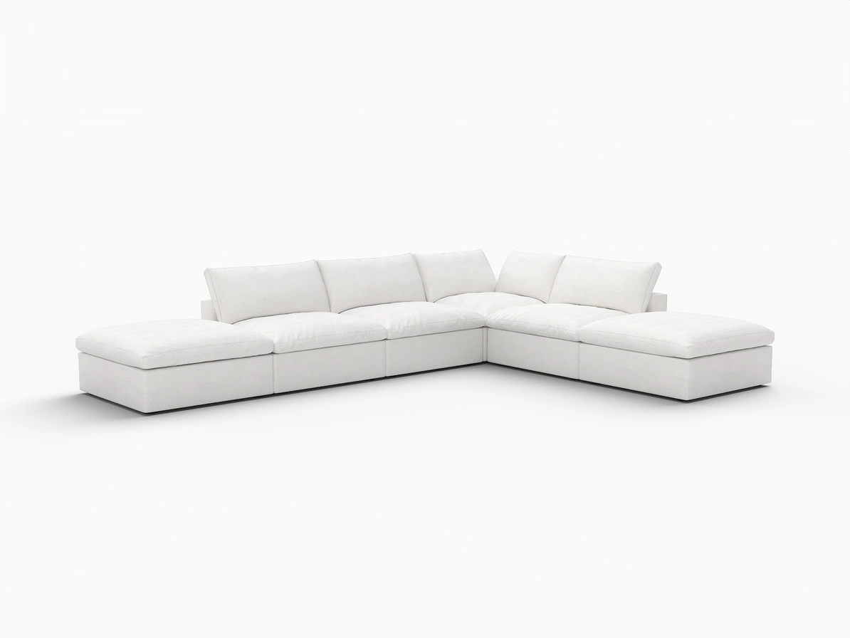 160" Linen Blend Modular Armless Sofa with Ottomans and Storage