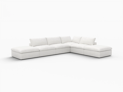 160" Linen Blend Modular Armless Sofa with Ottomans and Storage