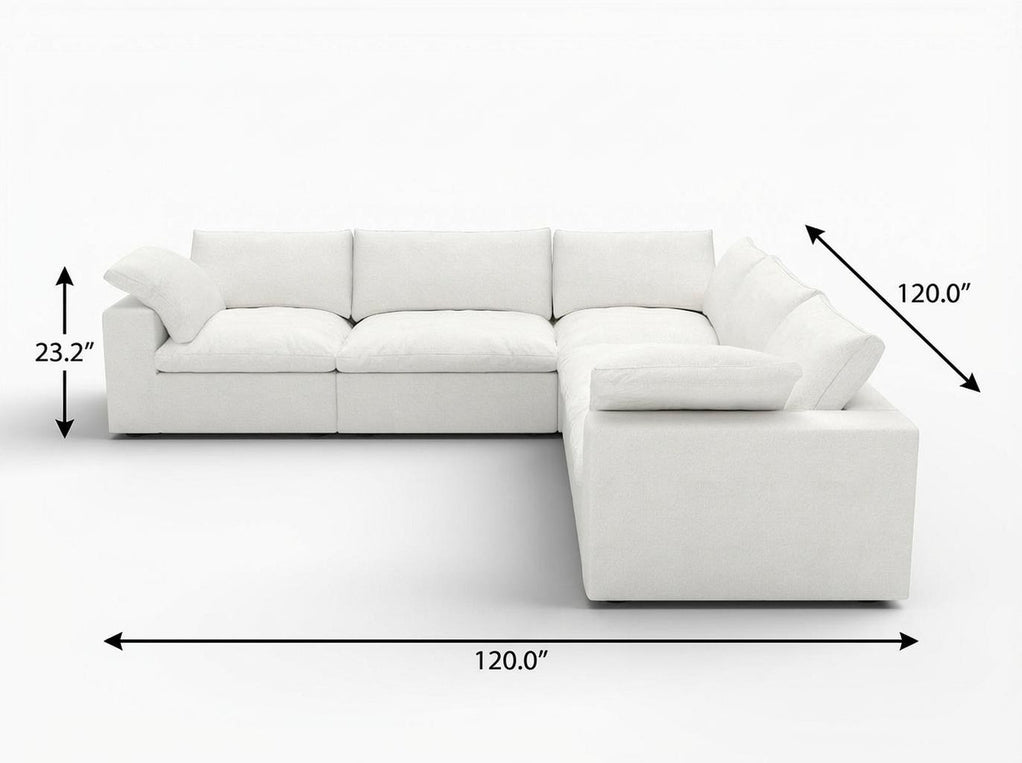 120" x 120" Linen Blend Modular L Shaped Five Piece Corner Sectional